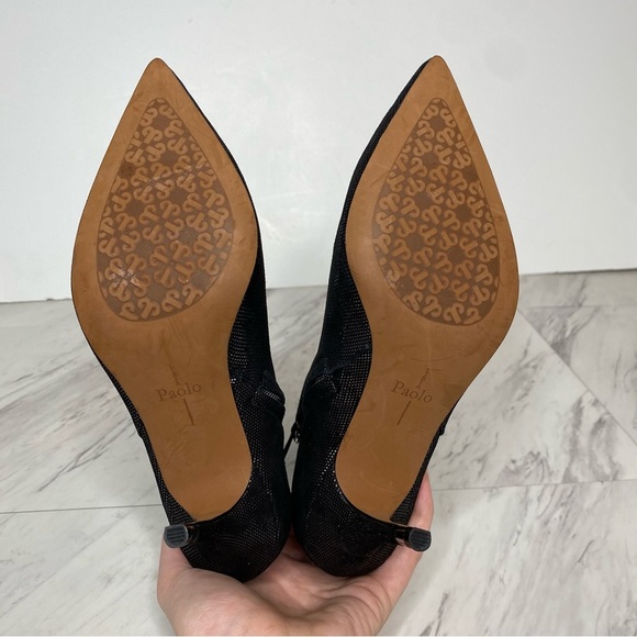 Paolo North Black Silver Pointed Toe Heeled Bootie 6M - Picture 13 of 14